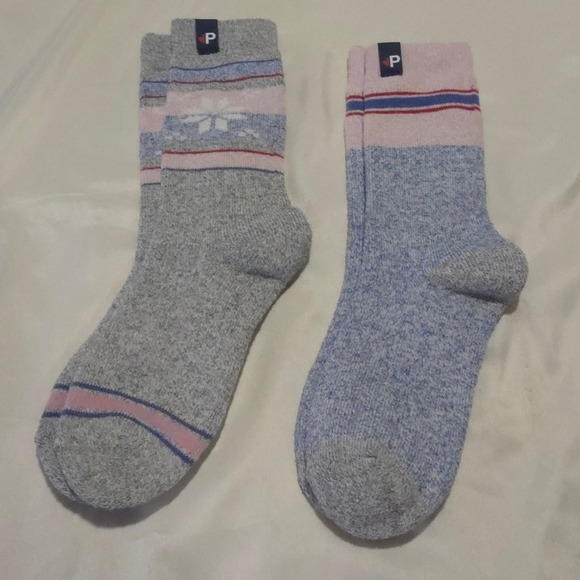 Pajar Accessories - Pajar Wool Blend Crew Socks 2 Pair Set Grey Blue Snowflake Fair Isle NWOT
